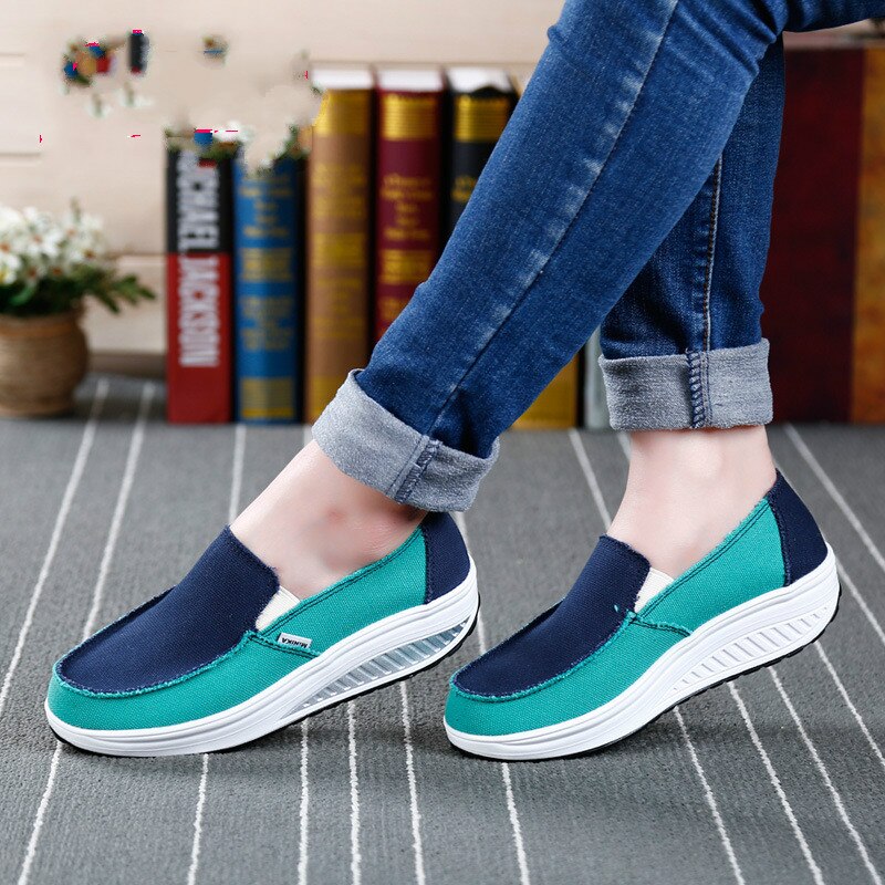 SWYIVY Sloping Heel Toning Shoes Sport Platform Sneakers Slip On Wedge Shoes Slimming Female Autumn Sneakers Lose Weight