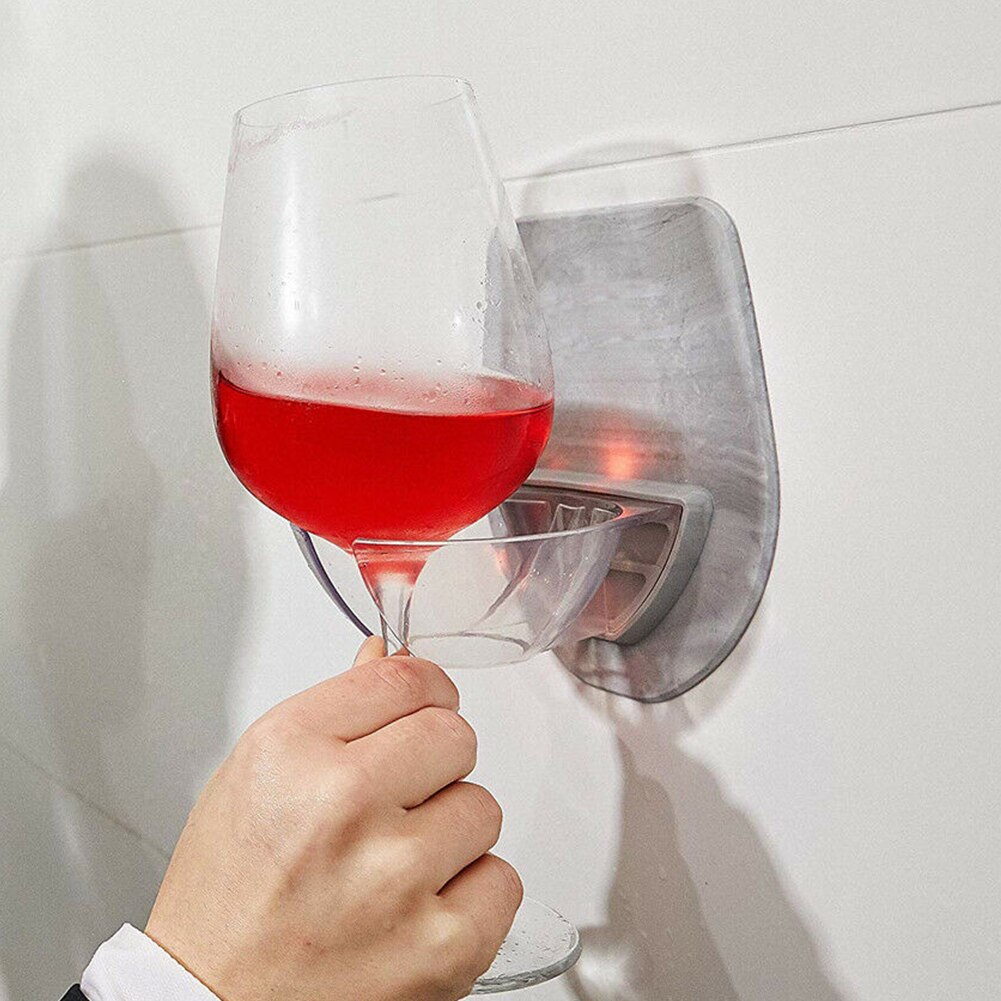 Bedroom Shower Practical Self Adhesive Wall Mount Easy Install Home Durable Simple Stable Bathroom Wine Glass Holder Plastic: Gray