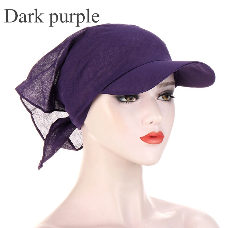 1PC Women Durag Brim Cap Sun Visor with Pre-Tied Turban Caps Head Scarf Hijab Pure Color Muslim Beach Vacation Outdoor: 12