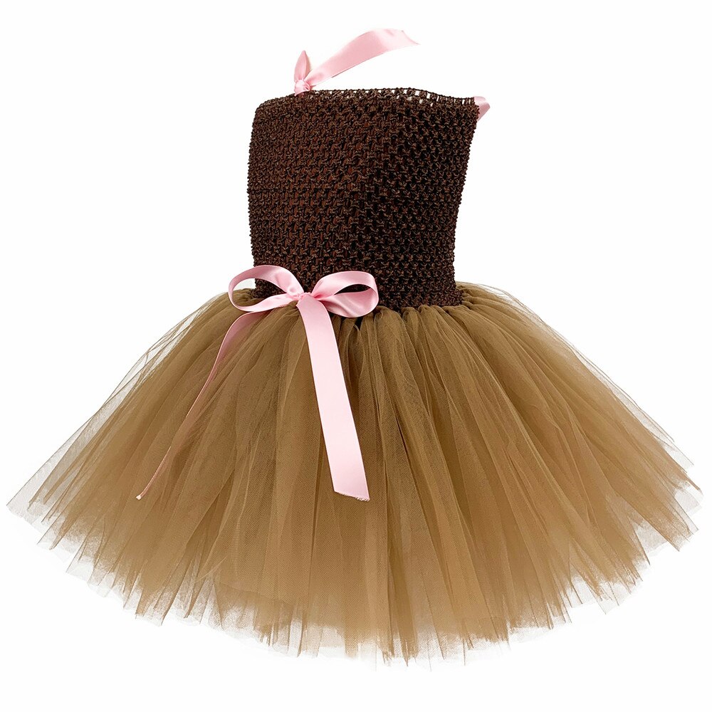 Cute Brown Monkey Tutu Dress Girls Knee Length 1-14Y Baby Girls Animal Dress Up Costume Outfit Carnival Birthday Party Dresses