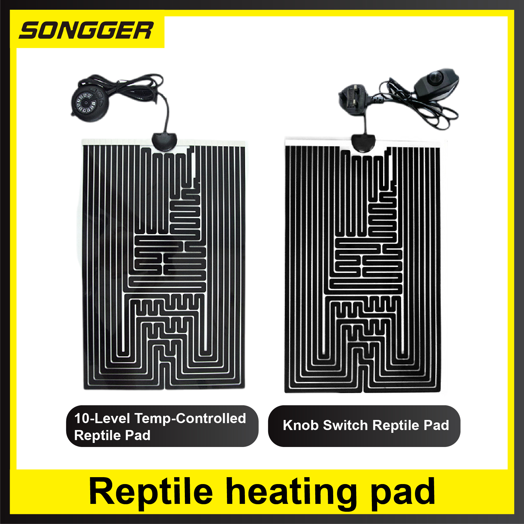 Reptile Heating Pad 5-78W 3-Level Adjustable Heat Mat for Gecko Turtle Frog Spider Terrarium Waterproof Under Tank Heater