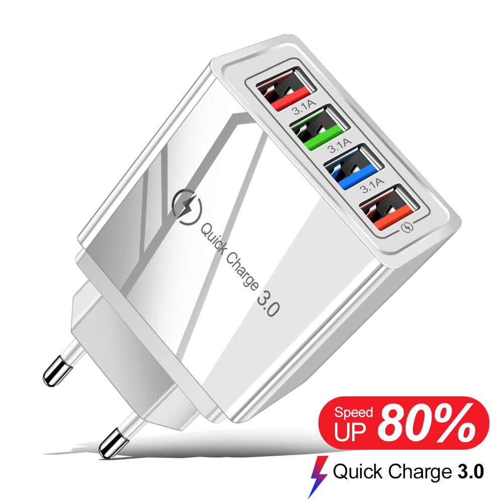 For iPhone Charger Quick Charge 3.0 Fast Charging Adapter USB Charger For Samsung S10 Plus Xiaomi 4 Ports Mobile Phone Chargers