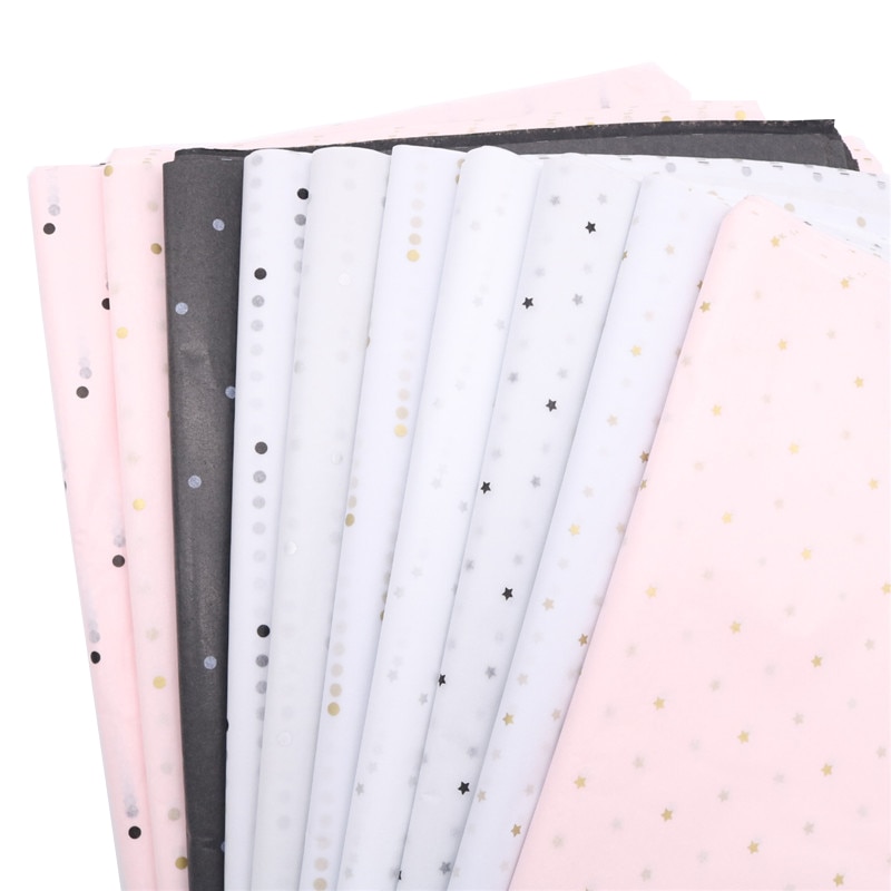50*70 cm indpakningspapir håndlavet håndlavet stjerne kærlighed prik mønster silkepapir 28 ark/parti blomsterindpakningsmateriale