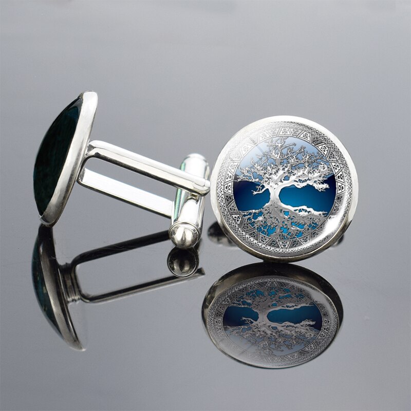 Sølv livets tre kunst trykk mansjettknapper menn mansjettknapper glass cabochon mansjettknapper yinyang tre mansjettknapper bryllupsnåler smykker: 10