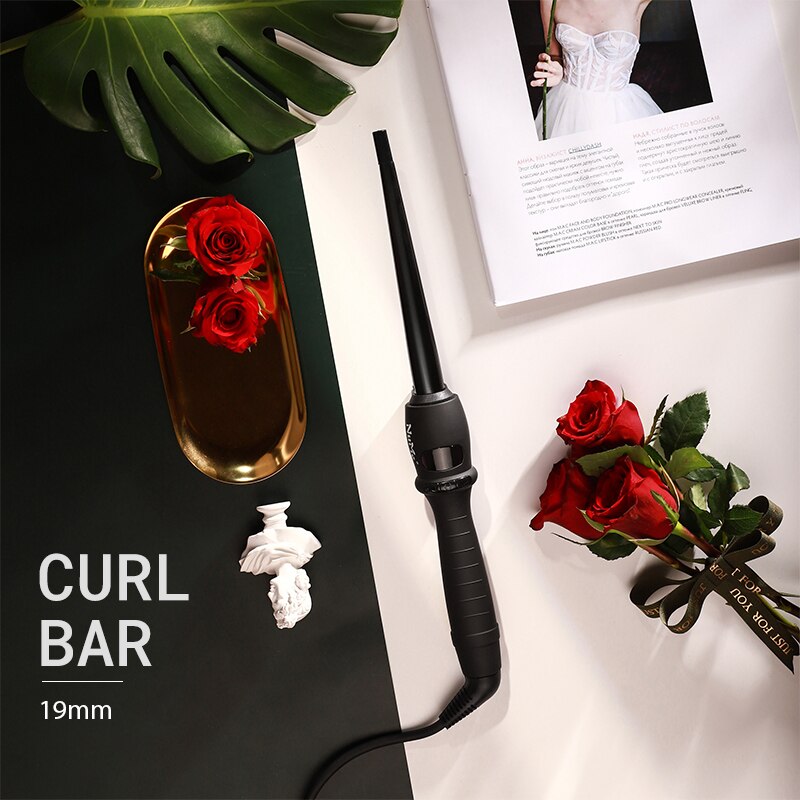 19mm Cone Conical Hair Curler LCD Display Ceramic Hair pear flower Waver curling iron rizador de cabello hair tools