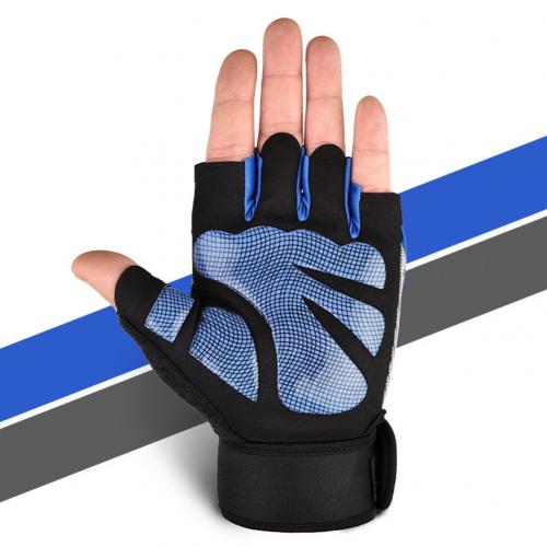 Ginásio fitness exercício levantamento de peso anti-deslizamento pulso envolve luvas protetor de palma fibra de poliéster respirável wear-resistant: Azul / L