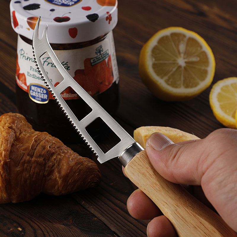 Juustovoiveitsi tammikahvainen juustovoileikkuri viipalointipizzaveitsi ruostumattomasta teräksestä valmistettu paistettu juustoveitsi