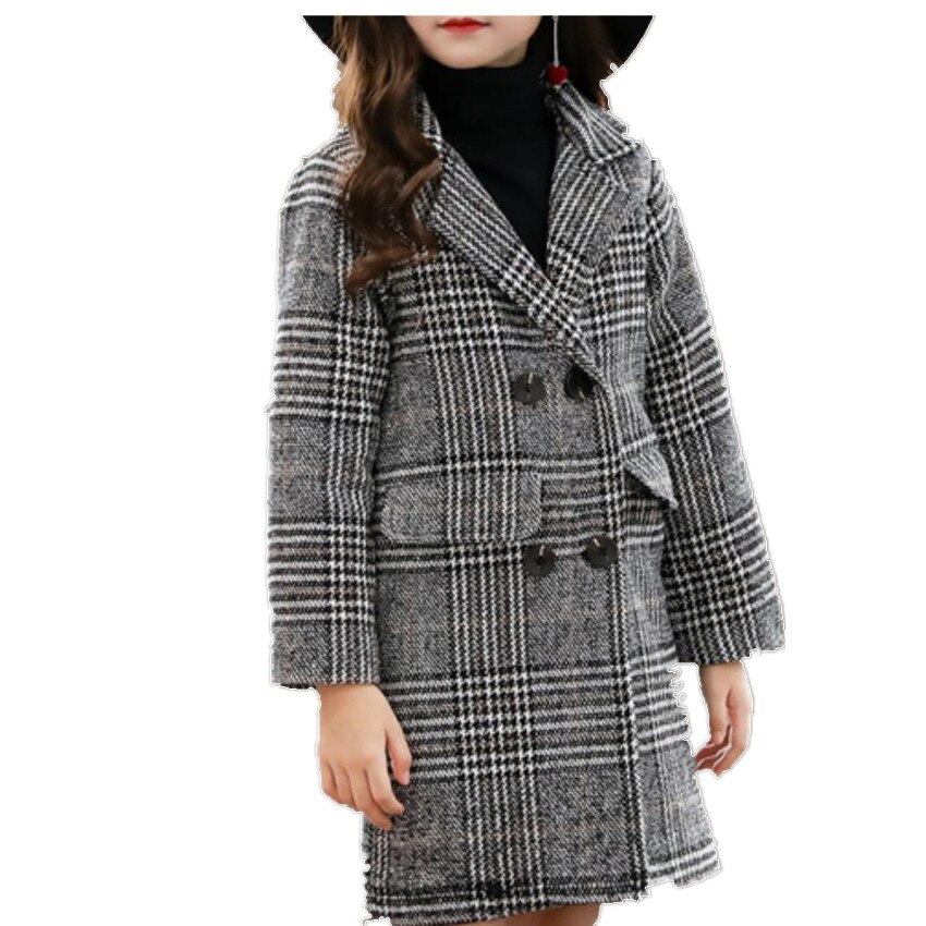 Del bambino della ragazza di Modo del Plaid Cappotto di Lana Per Le Ragazze Doppio-petto Bambini Della Tuta Sportiva di Autunno di Spessore Vestiti Invernali Per Le Ragazze