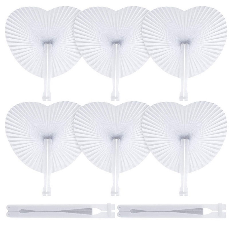 2pcs Fan White Paper Deco Decoration Wedding Party for The Guests Anniversary Wedding DIY Party (Heart) Folded Fan