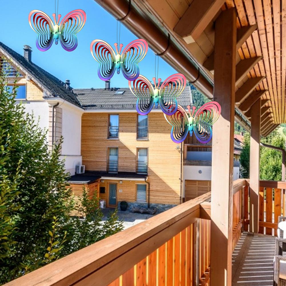 Beating Wind Spinner Butterfly Shape 3D Rotating Wind Chime Bell Hanging Ornament Wind Catcher Outdoor Garden Decoration