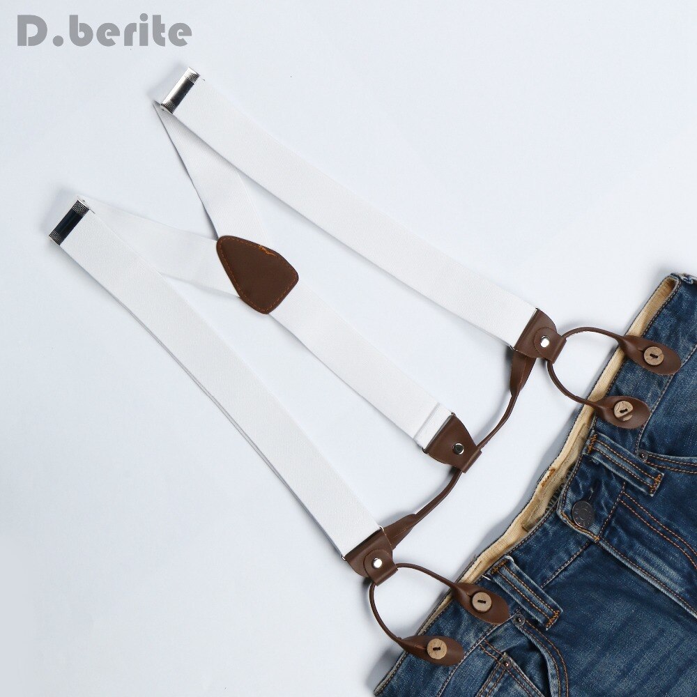 Mens Adjustable Button Adult Belt Unisex suspenders Solid white womens braces BD706