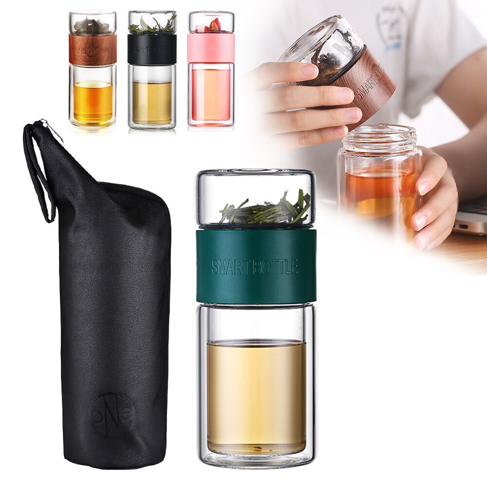 200ml glass vannflaske med posere høy borosilikat dobbelt te vannflaske infusjonstumbler drinkware smarte flasker te filter