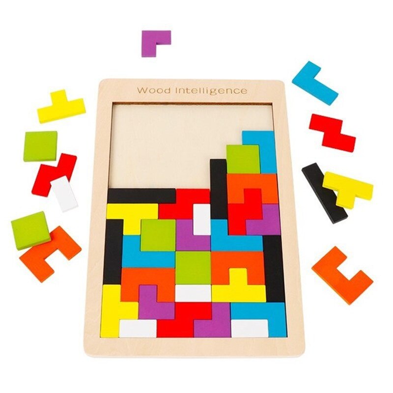 3D Puzzle Wooden Tangram Jigsaw Brain Tetris Game Puzzle Bloacks Preschool Children Play Training Educational Toys