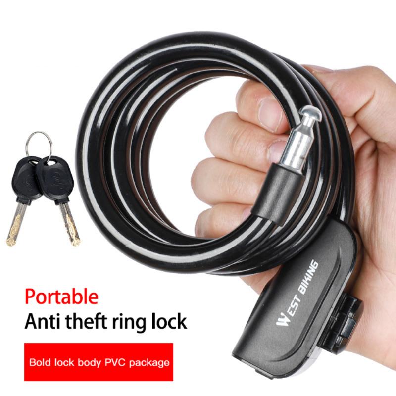 WEST BIKING Bicycle Lock PVC Anti-theft Waterproof Portable Lengthened Bold Mountain Bike Lock Thick Steel Cable