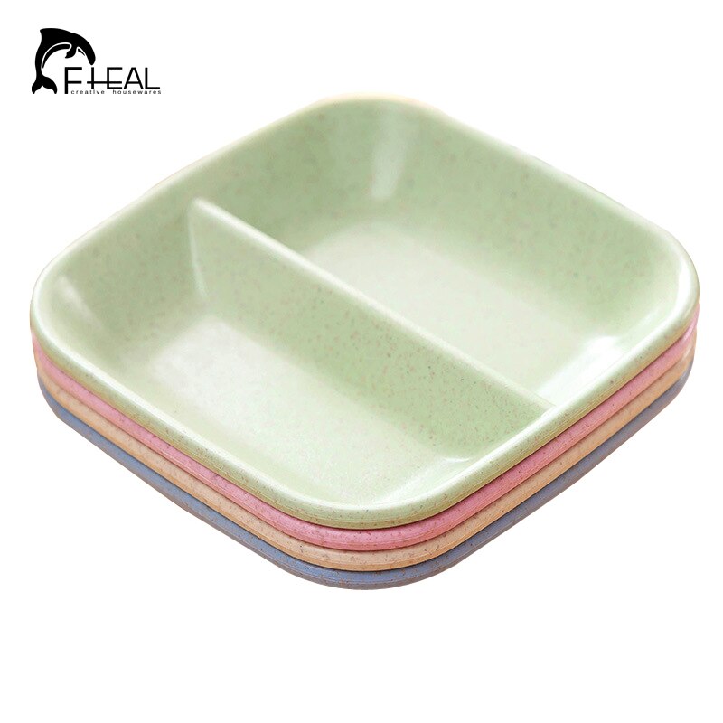 FHEAL 4 stk/set Tarwe Stro Schotel Milieuvriendelijke Plastic Diner Snack Kruiden Azijn Saus Platen Keuken Gereedschap