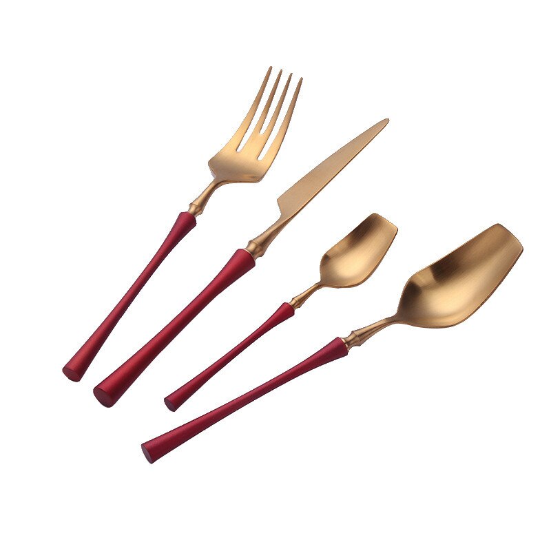 Hoogwaardige Luxe Rood Goud Roestvrij Staal Bestek Set Westerse Voedsel Bestek Mes Vork Lepel Set Servies Servies bruiloft