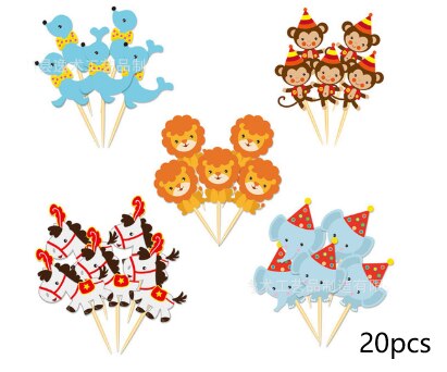 10Set Circus Carnaval Cupcake Wrapper Toppers Baby Shower Kids Gunsten Papier Wrappers Toppers Gelukkige Verjaardag Feestartikelen: B