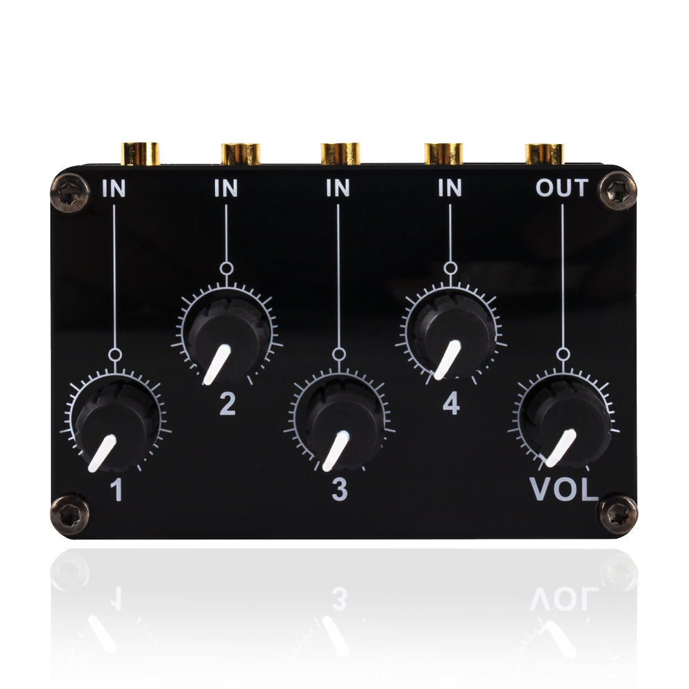 Mini 4 Channel Stereo Line Mixer 4in1out for Live Studio Recording Portable Passive Analog Audio Sound Mixing Console Low Noise
