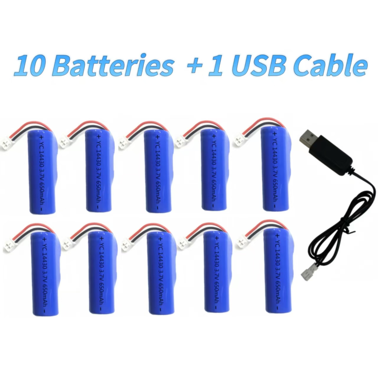 14430 Rechargeable lithium battery with connector 3.7V 650mAh USB Charging cable for Fan Flashlight Radio Headlamp Walkie-talkie