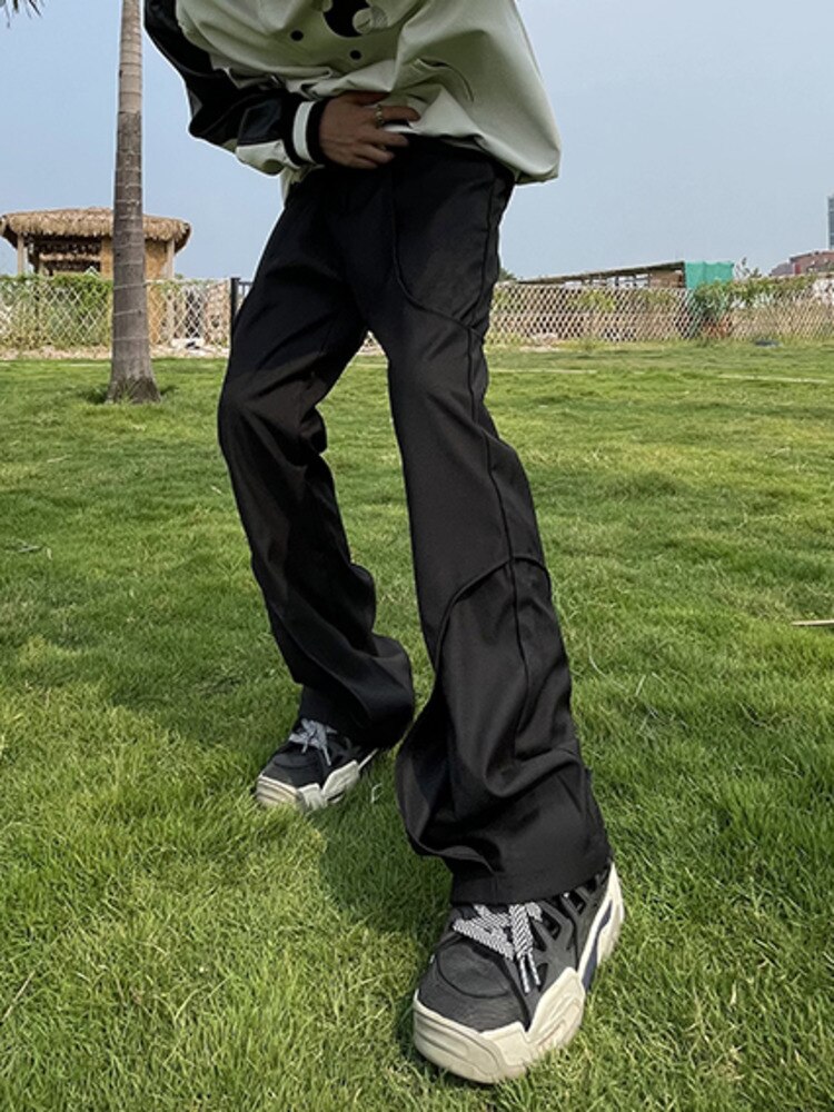 Pfnw Onregelmatige Wit Pak Broek Mannen Hihg Straat Casual Broek Lente Rechte Solid Cozy Flared Broek Mannelijke