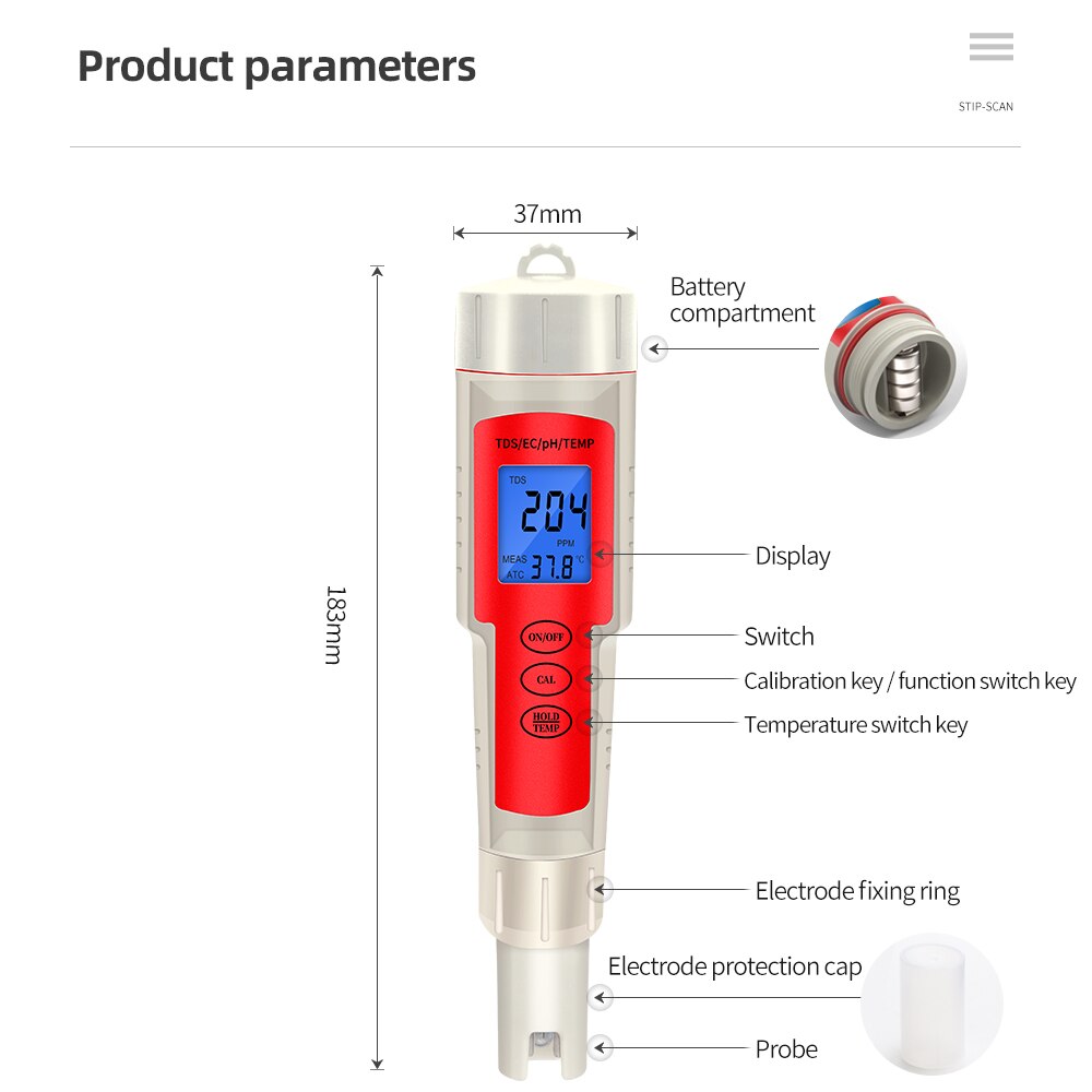 CHICIRIS Digital PH Meter, 6 in 1 Bluetooth Water Tester PH EC TDS ORP