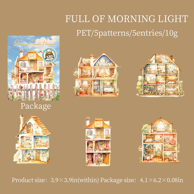 5-delig Dream House PET-stickerpakket DIY Scrapbooking Decor Fotoalbum Creatief briefpapier Collage Materialen Stickers: Donker Kaki