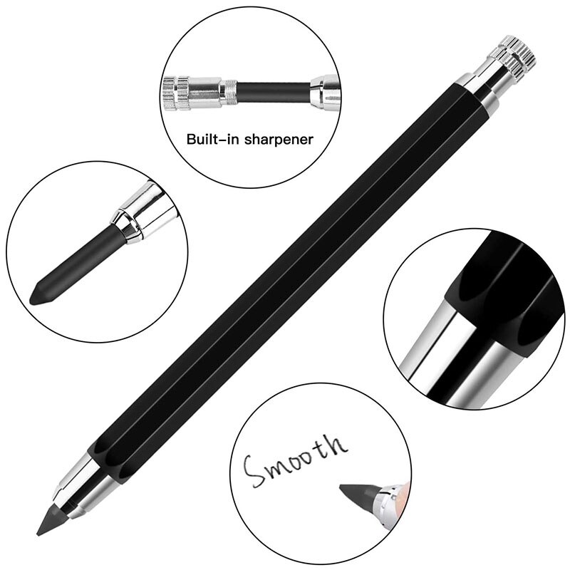 2 Pcs 5.6Mm Lead Holder Automatic Mechanical Pencil With Sharpener And Charcoal Lead Refill, 6Pcs Extra Lead Refills