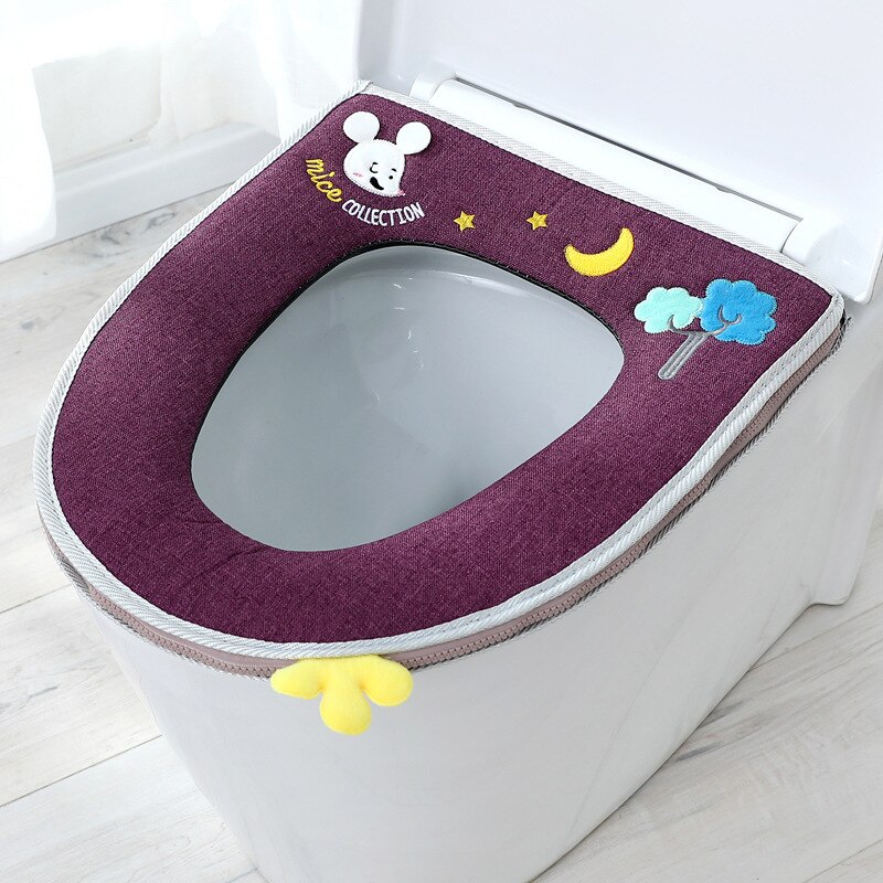 Bathroom Accessories Household Four Seasons Toilet Seat Gasket Washable Zipper Toilet Seat Universal Waterproof Cute Toilet Seat: Linen Violet