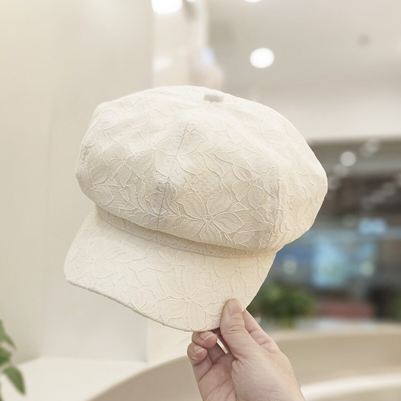Foux Newsboy Caps Summer Spring Women Lace Thin Pure Color Breathable Baker Boy Painter Hat Adjustable Korea Japanese