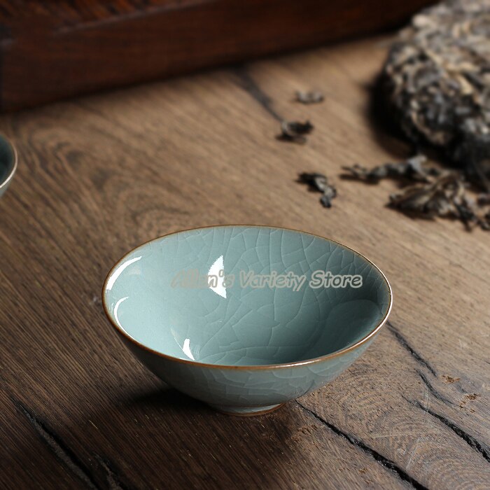 1PC Porcelain cup Chinese Longquan Celadon Teacups Bowl China Celadon Crackle Teacup coffee cups Golden Fish teaset tea set sets