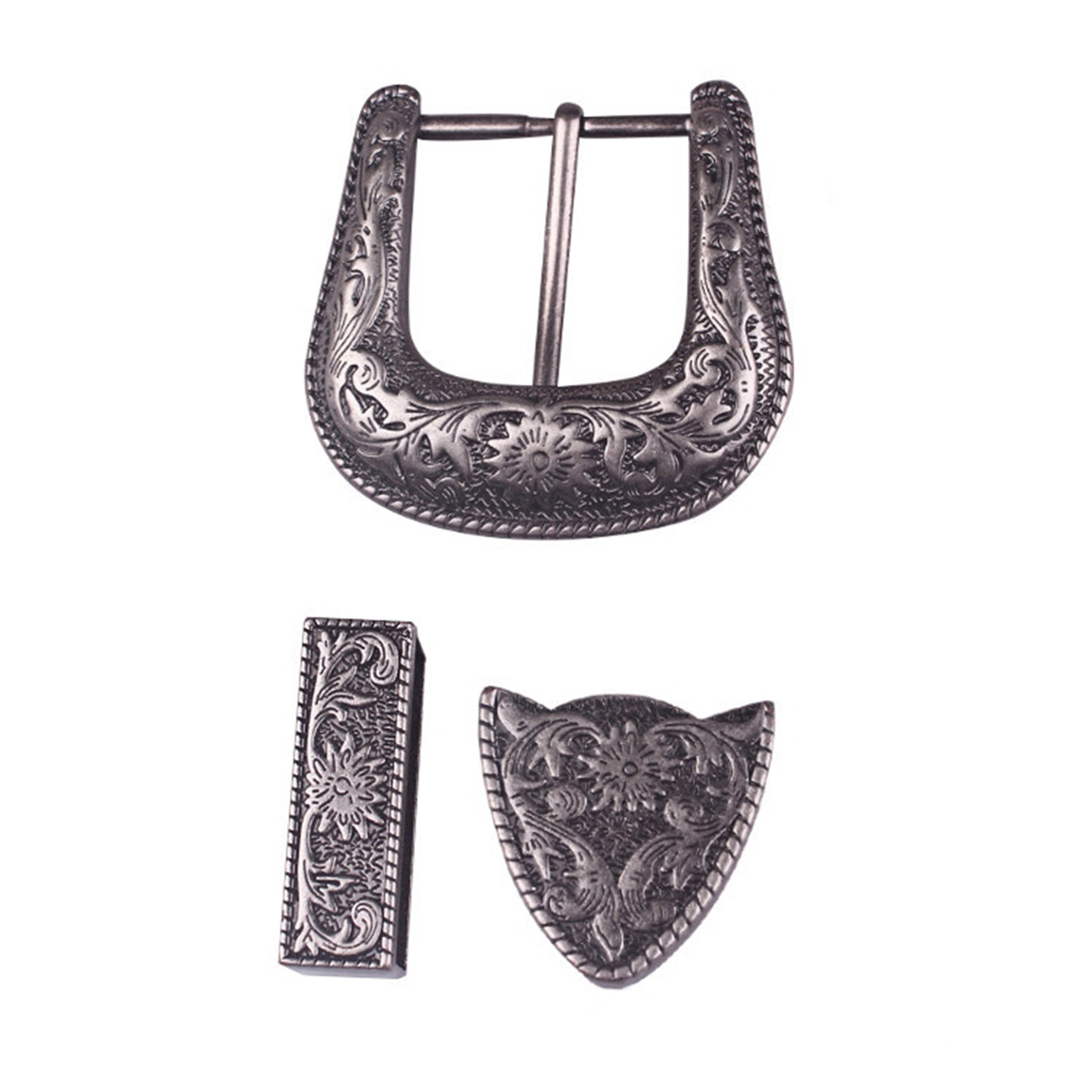 3 pcs onderdelen/set vintage carve patroon metalen handmake DIY leather craft riem gesp set antiek zilver kleur