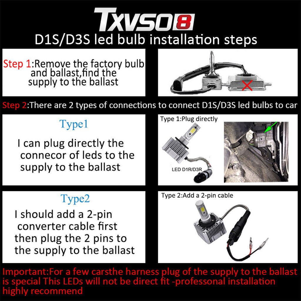 Car Headlight Bulbs D1S D3S D3C LED Headlight Kit Bulbs White Replace Conversion Lamps Auto Headlights 12V Led Light