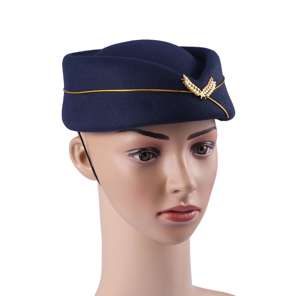 Air Stewardess Hat Woolen Flight Attendant Hat Stewardess Cap for Costume Cosplay Musical Performance - Size M(Red): Blu scuro