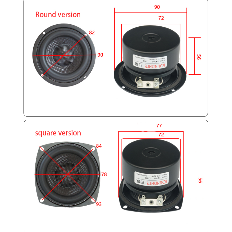 25 ~ 40w 3 tommer højttaler 4 ohm~ 8 ohm bashøjttaler subwoofer højttaler bas hifi højttalerenhed glasfibervævet bassin lavfrekvent kraftig