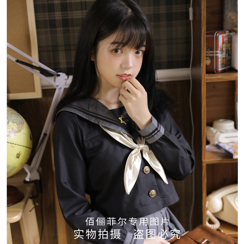 Japan Uniform Soft Girl Long Sleeve Sailor Suit Female Middle School Student Wear School Uniform Black College Style