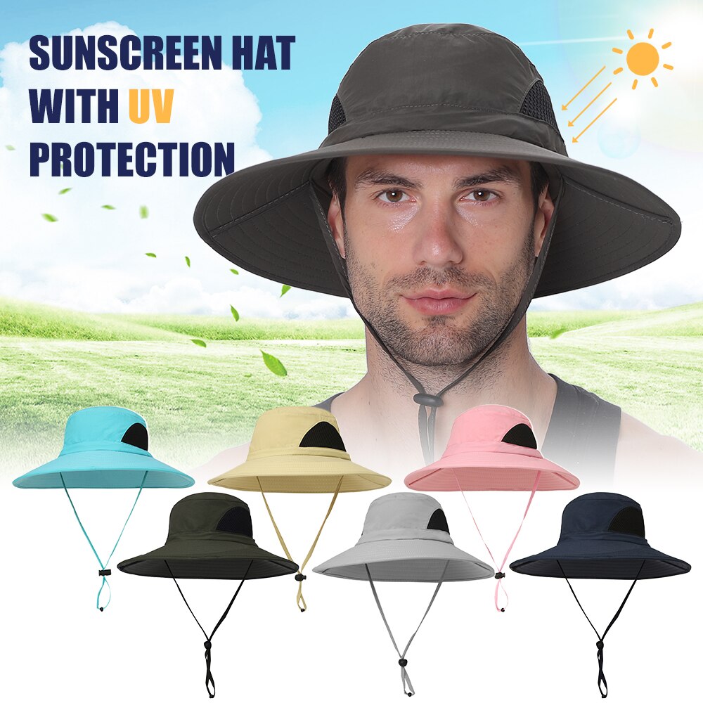 Zonnehoed Zomer Cap Brede Rand Uv-bescherming Cap Voor Camping Vissen Wandelen Bergbeklimmen Man Zon Bescherming Polyester Hoed