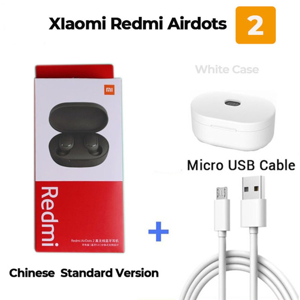 Originale Xiaomi Redmi AirDots 2 Auricolari Bluetooth TWS Senza Fili di Bluetooth V5.0 Stereo Riduzione Del Rumore Mic di Controllo Vocale Auricolare: add wihte case USB