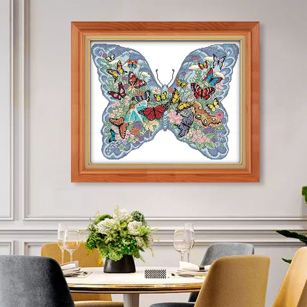 Butterfly Cross Stitch Stamped Kit Hand Embroidery Needlework Decor 11CT