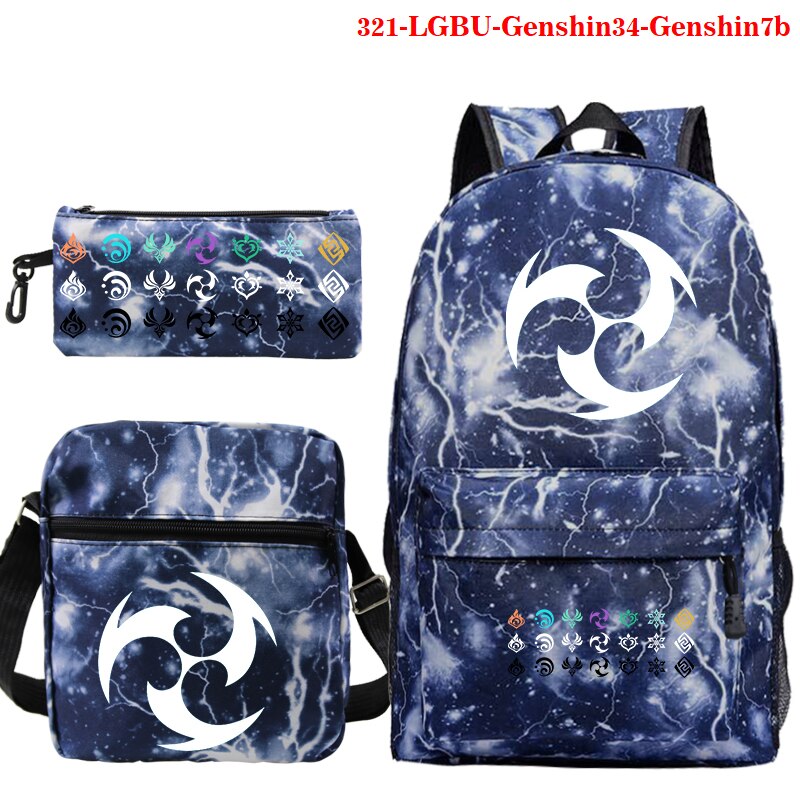 Genshin wpływ tornister studentów plecak dla dzieci 3 sztuk śmieszne nastolatek plecaki Genshin wpływ tornister dla dzieci Bookbag podróży torby: LGBU-Genshin34-G7b