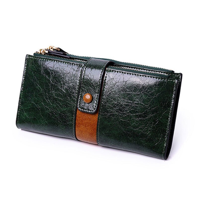 Vintage Pu Leather Long Women's Wallets Female Splice Zipper Small Purse Cards Holder: Green