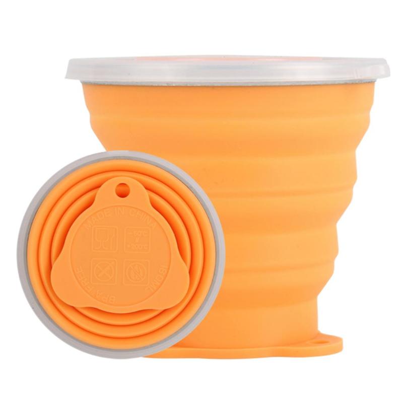 270mL Portatile Pieghevole Del Silicone Tazza di Corsa Esterna di Campeggio di Picnic Retrattile Ultra-sottile Tazza di Bere Pieghevole Tazze di Acqua: Arancione