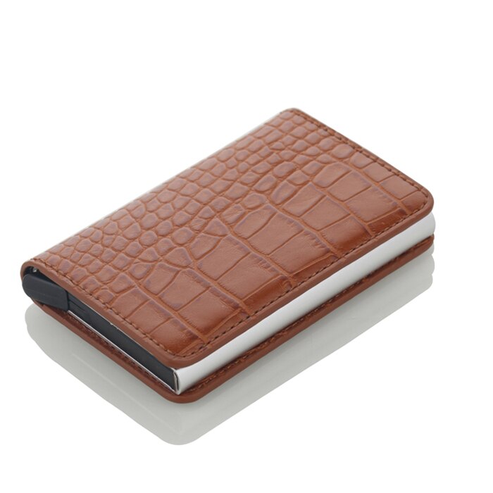 Business ID Card Case Men Credit Card Holders Automatic RFID Card Holder Aluminium Bank Card Wallets: Crocodile brown