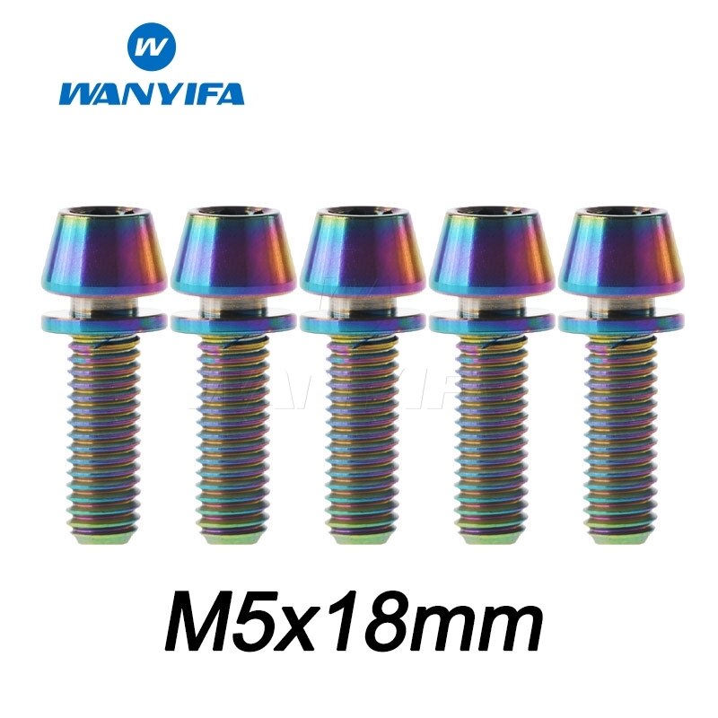 Wanyifa M5X16 18 20 Titanium Ti Taper Head Bolt Screw with Washer for Bike Part Bicycle Stem: M5X18 Rainbow