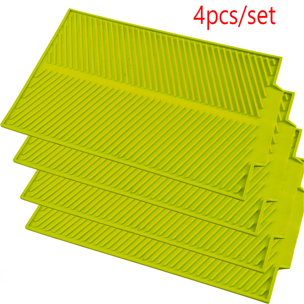 4 unids/set plato de secado de alfombra resistente al calor antideslizante de la bandeja de silicona vajilla Dishwaser de vajilla de Mat mantel 39*25cm: Green-4pcs