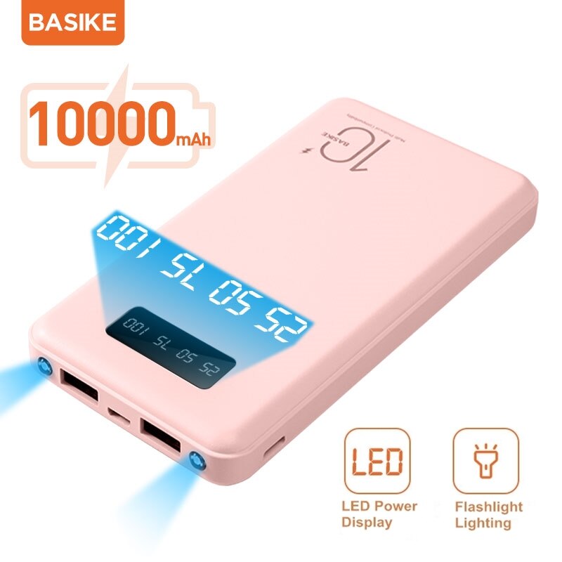BASIKE-batería externa portátil PT69P para móvil, Powerbank de repuesto con pantalla LED de 10000mAh, para Huawei y Xiaomi: Pink