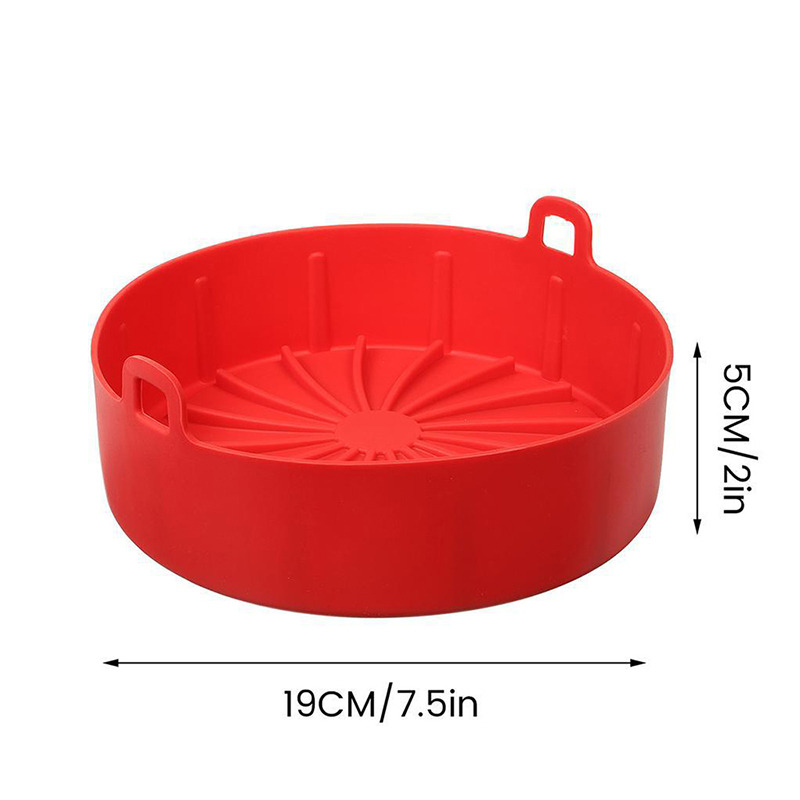 Airfryer Siliconen Pot Lucht Friteuses Oven Bakplaat Gebakken Pizza Kip Mand Mat Vierkante Ronde Replacemen Grill Pan Accessoires: 19cm-red