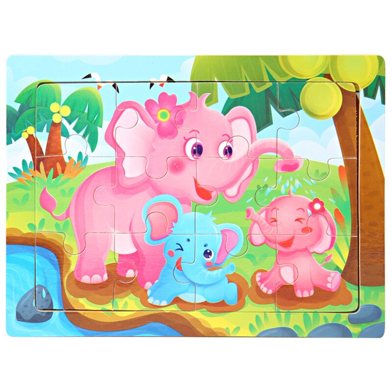 Frühe Bildung Spielzeug Puzzle 1Pcs Holz 12 Stück Baby Cartoon Tier kinder Spielzeug 15*11CM: elephant