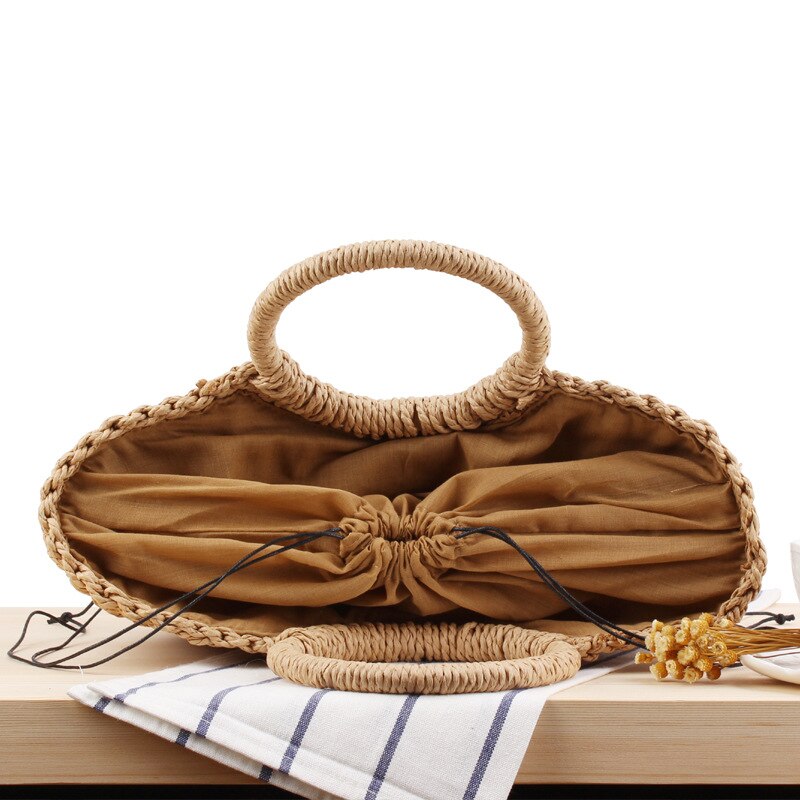 Estilo Bohemian praia shell saco bolsa de palha cor sólida simples lenço mão-tecido saco ocasional da praia do verão bolsa foto ZCY207