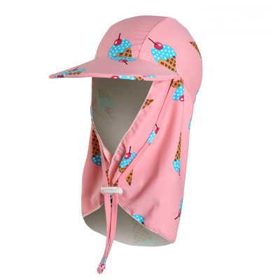 kids swimming caps outdoor sun sand UV rays block big brim sunhat ear neck cover print swim cap kids bathing cap for boys girls: 14