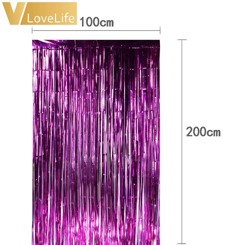 1M x 2 Meters Gold Foil Fringe Tinsel Curtain Tassel Garlands Wedding Photography Backdrop Birthday Party Decoration